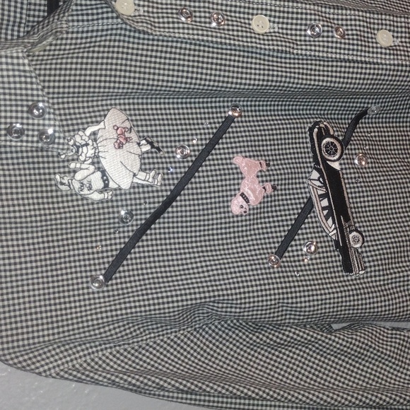 Vintage Poodle Girl Black and White Gingham Button Down Collar Top S - Picture 4 of 8